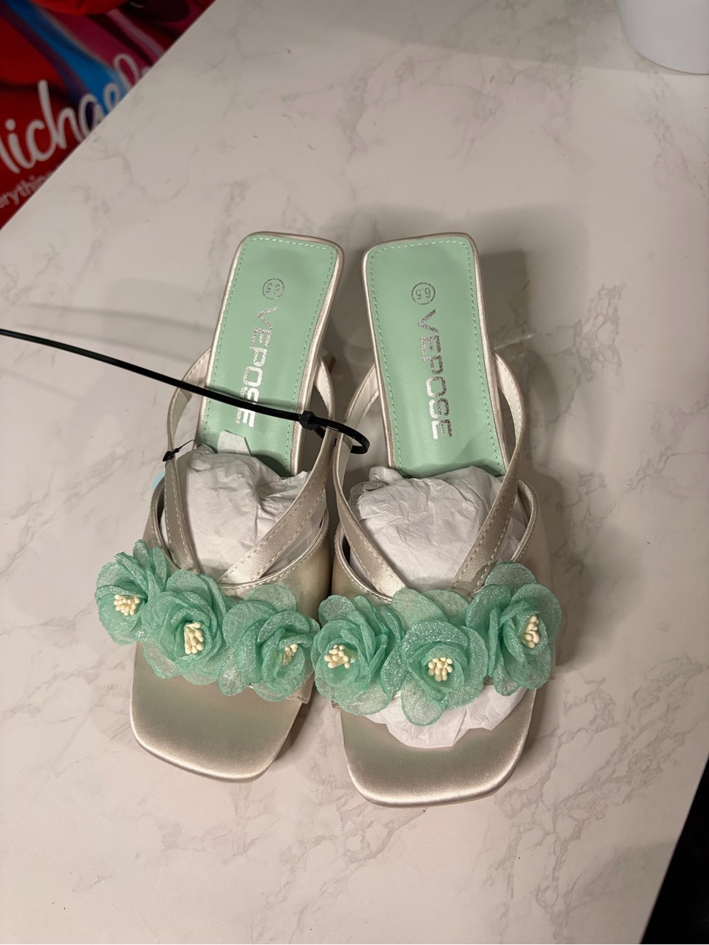 Verose Mint Floral Embellished Women’s Sandals